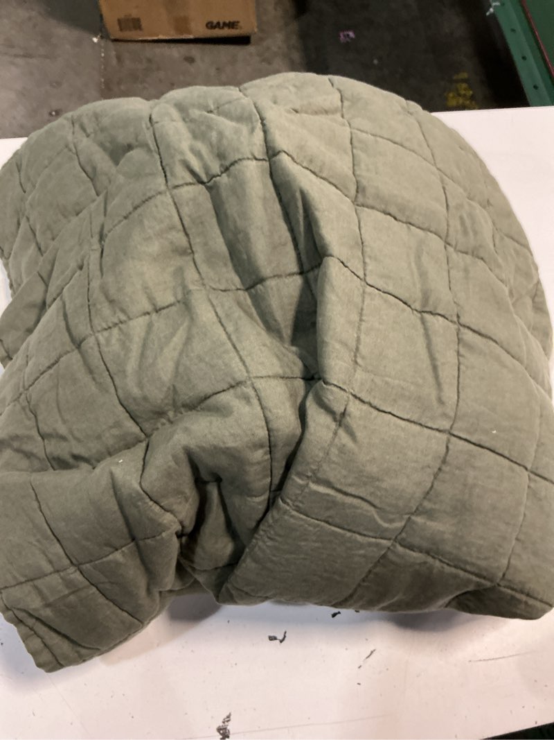 Condition photo showing As Is for european linen box quilt, twin, dusty olive