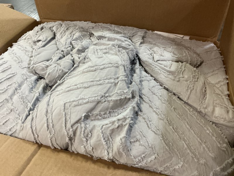 Condition photo showing As Is for muxhomo silver grey bed in a bag queen 7 pieces, queen comforter set reversible botanical flowers design, ultra soft & breathable bedding sets with comforter, sheets, pillowcases & shams queen(88"x 88") silver grey leaves
