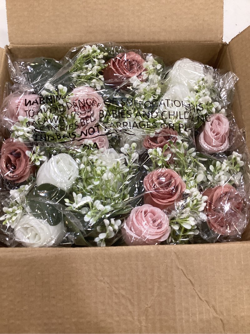 Condition photo showing Good Condition for roses artificial flowers pink bouquets box set for diy bridal wedding shower decorations fake floral arrangements for party table centerpieces home decor indoor outdoor dusty blush 19pcs