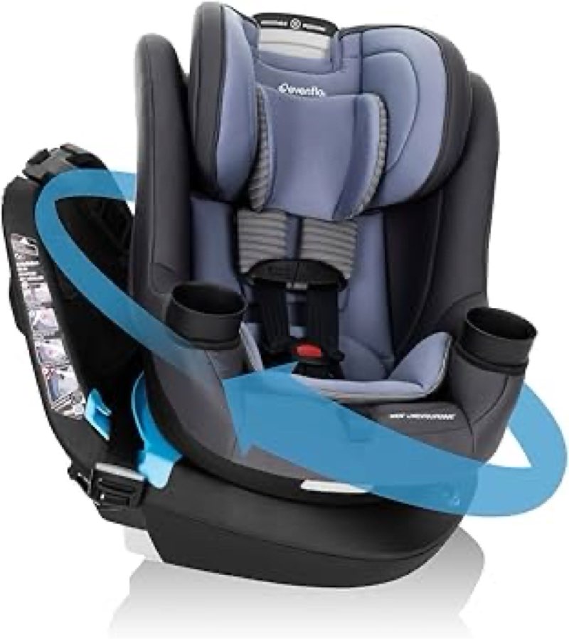 evenflo reo by revolve360 rotating 2-in-1 convertible car seat, 360 degrees, infant to toddler, forward and rear facing, compact design, one-time install (brookline)