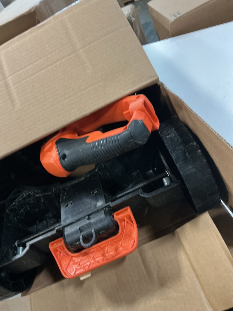 Condition photo showing As Is for black+decker electric lawn mower, weed eater and edger 3-in-1 combo, corded 12-inch 6.5 amp electric weed wacker and compact push mower (besta512cm) corded lawn mower