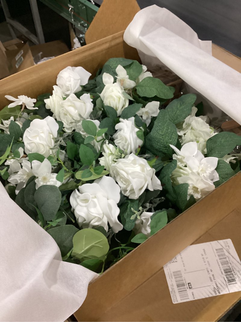 Condition photo showing Good Condition for Ling's moment 17.5" Tall Standing Artificial Flowers Arrangements 4 pcs Wedding Aisle Runner Chair Decorations White Sage Centerpieces for Ceremony Reception Rose Floral Party Outdoor Decor Wht-white & Sage