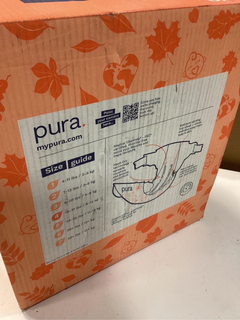 Condition photo showing New/Like New for pura sensitive skin baby diapers | size 4 (18-31 lbs) | hypoallergenic, totally chlorine free, fragrance free, up to 12-hour leak protection | 6 packs of 22 (132 diapers) size 4 132