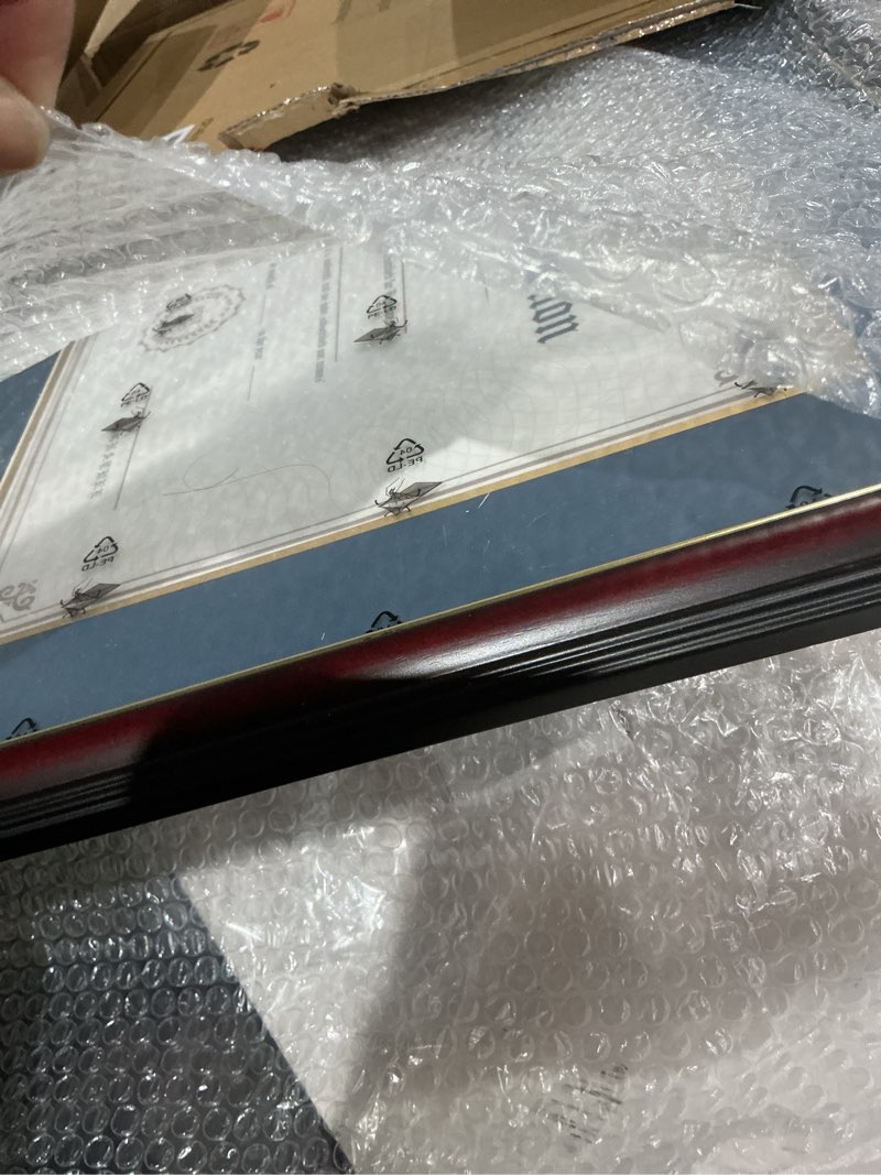 Condition photo showing Good Condition for graduationmall 11x14 diploma frame with navy over gold mat or display 15x18 certificate without mat,solid wood & tempered glass,cherry finish with gold trim cherry with gold trim / blue gold mat 15x18 or 11x14 with mat