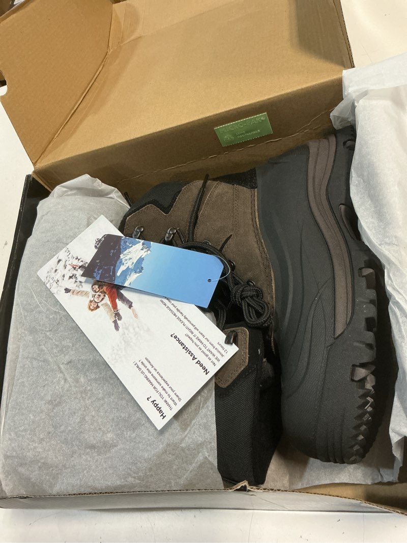 Condition photo showing New/Like New for men's snow boots winter boots for men 8 inch waterproof insulated winter work boots for men snow hiking boots dark brown size 7