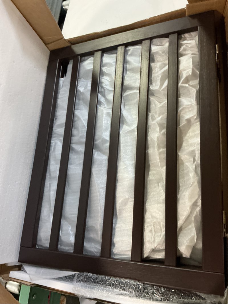Condition photo showing Good Condition for mino kesper freestanding dog gate folding brown dog gates for the house doorways stairs pet gates for dogs, doogie puppy fence gate bamboo dog gate brown 4 panel - 74 inches wide