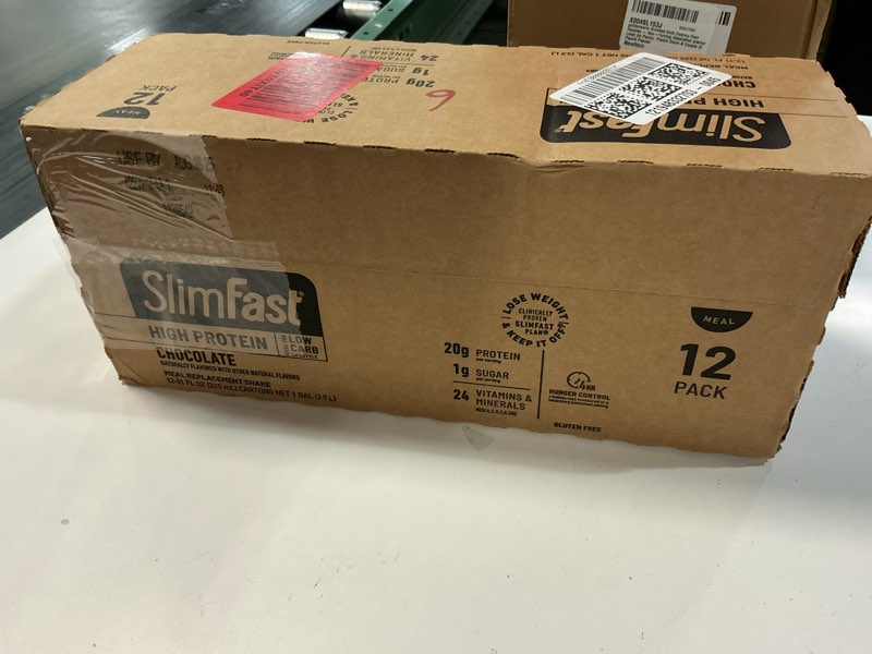 Condition photo showing Good Condition for (Best By Aug 16/2025) SlimFast Protein Shake, Chocolate- 20g Protein, Meal Replacement Shake Ready to Drink, High Protein with Low Carb and Low Sugar, 24 Vitamins and Minerals, 12 Count (Pack of 1) (Packaging May Vary) Chocolate Meal Replacement Protein Shake