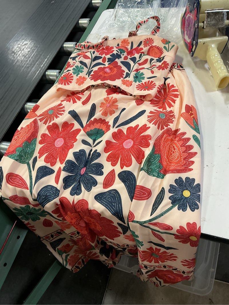 Condition photo showing As Is for Womens Printed Skirt Outfits Floral Halter Crop Top A Line Maxi Skirt Casual Going Out Sets Red Green Small