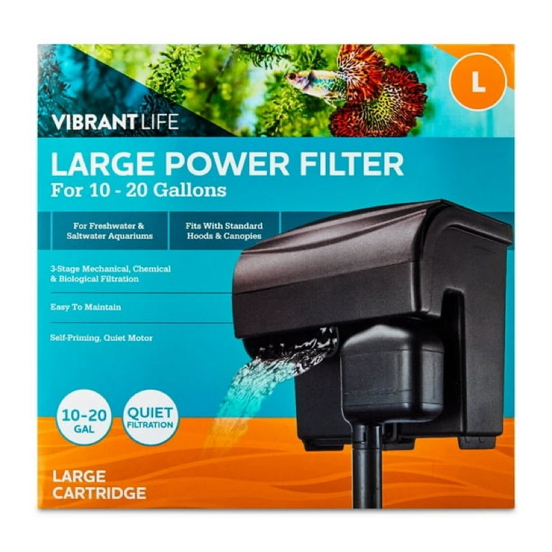 vibrant life large power filter with cartridge for 10- to 20-gallon fish aquariums