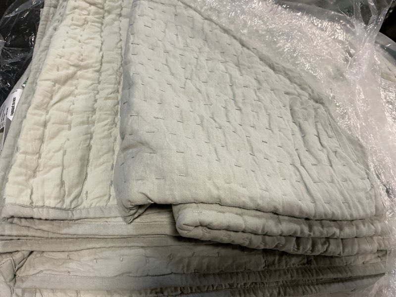 Condition photo showing Good Condition for european linen cotton stitch quilt set, king/cal king, mist