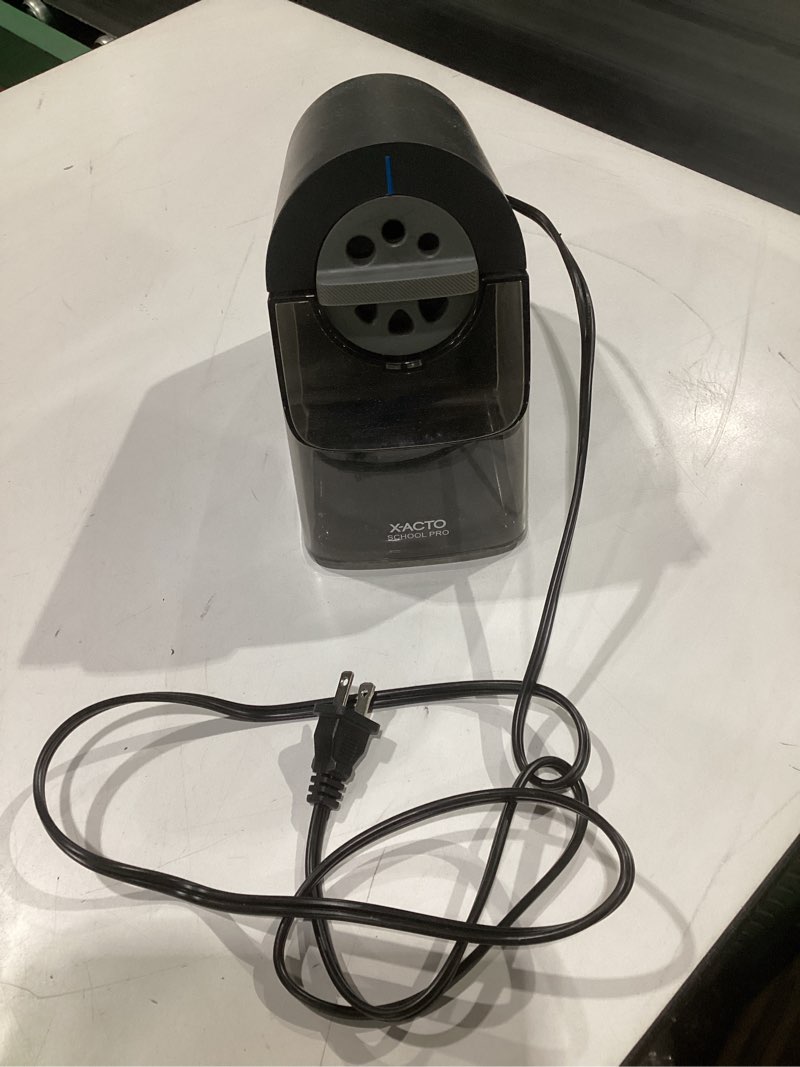 Condition photo showing Good Condition for (not tested)x-acto pencil sharpener, school pro electric pencil sharpener, with six size dial, xl shavings bin, black, 1 count - heavy duty, teacher and school supplies