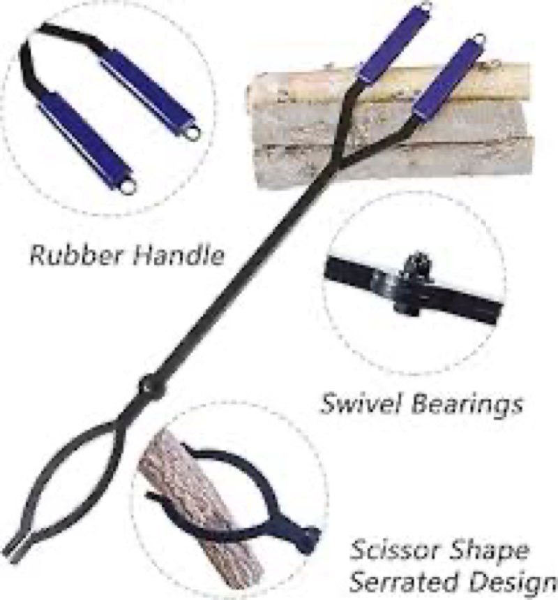 40in heavy duty fire tongs firewood grabber tool with scissor shape serrated, log claw tongs for bonfire campfire fire pit outdoor indoor log grabber rustproof safely moves firewood