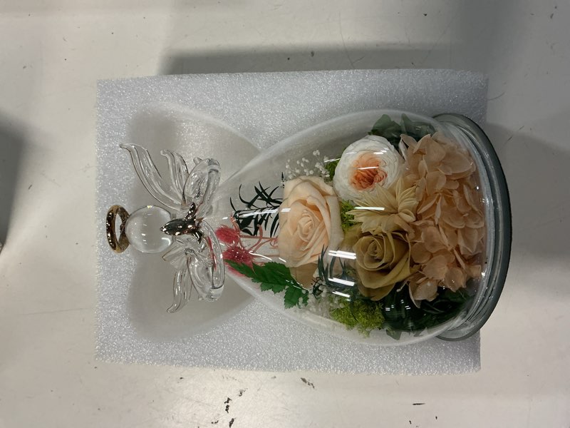 Condition photo showing As Is for gifts for mom birthday gifts for women preserved rose forever flower in glass angel figurines fresh flowers for delivery anniversary real colorful roses for grandma her wife mothers from daughter champagne (rose, austin, baby's breath, hydrangea)