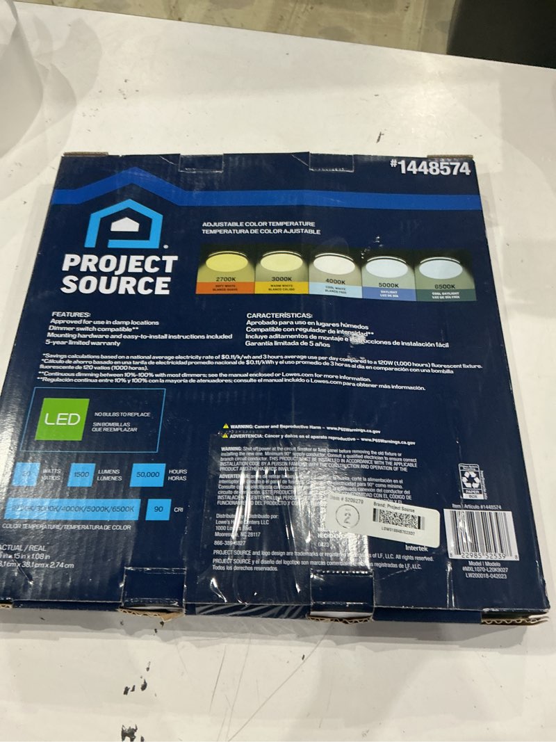 Condition photo showing As Is for project source adjustable color temperature 1-light 11-in brushed nickel led flush mount light (2-pack)