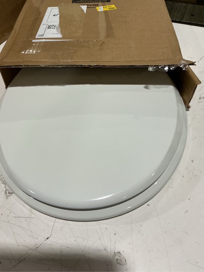 Condition photo showing As Is for mayfair cassel slow close toilet seat, easy clean, non slip premium wood seat, easy install, made in usa, round, white round 1 - toilet seat
