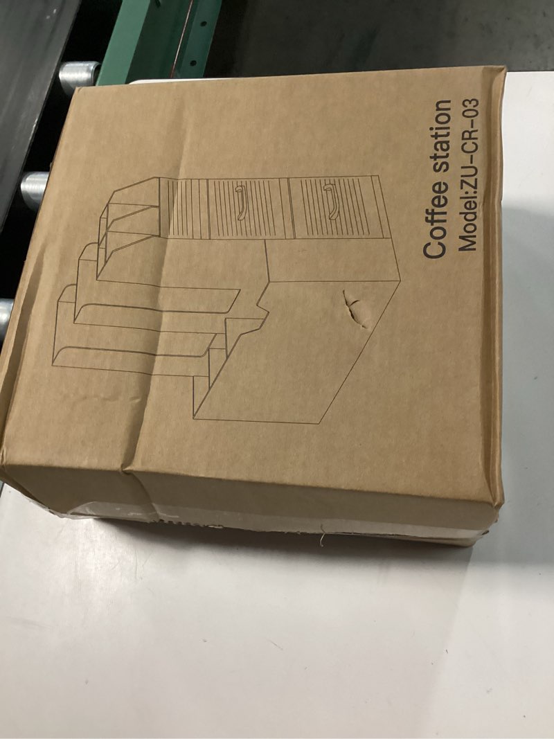 Condition photo showing New/Like New for 11-compartment coffee station organizer with 2 drawers - coffee station organizer for countertop, condiment organizer for breakrooms, kitchens, or home&offices, black