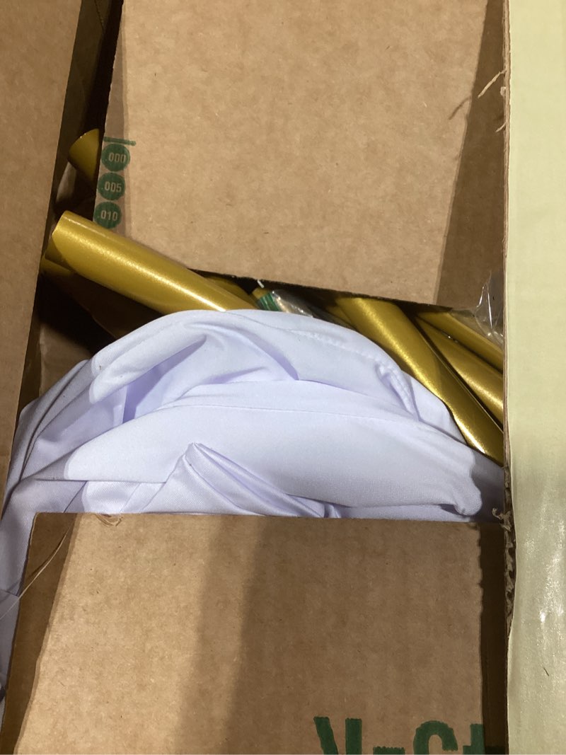 Condition photo showing As Is for 7.2FT Metal Arch Backdrop Stand and Cover Set, Gold Wedding Backdrop Arch Stand with Cover, Balloon Arch Stand with White Arch Cover for Birthday Party Baby Shower Graduation Ceremony Decorations