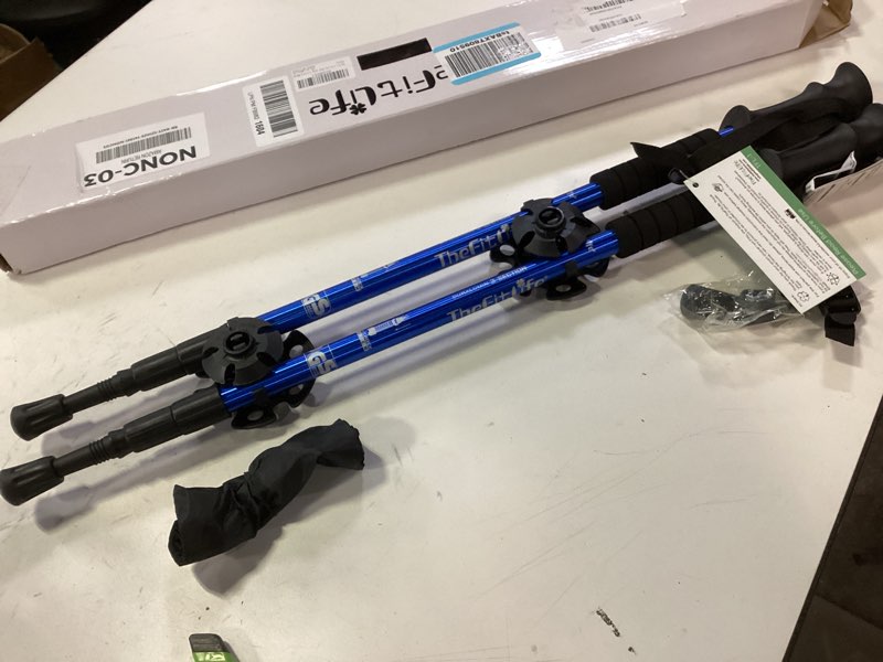 Condition photo showing New/Like New for TheFitLife Nordic Walking Trekking Poles - 2 Sticks with Anti-Shock and Quick Lock System, Telescopic, Collapsible, Ultralight for Hiking, Camping, Mountaining, Backpacking, Walking, Trekking Blue