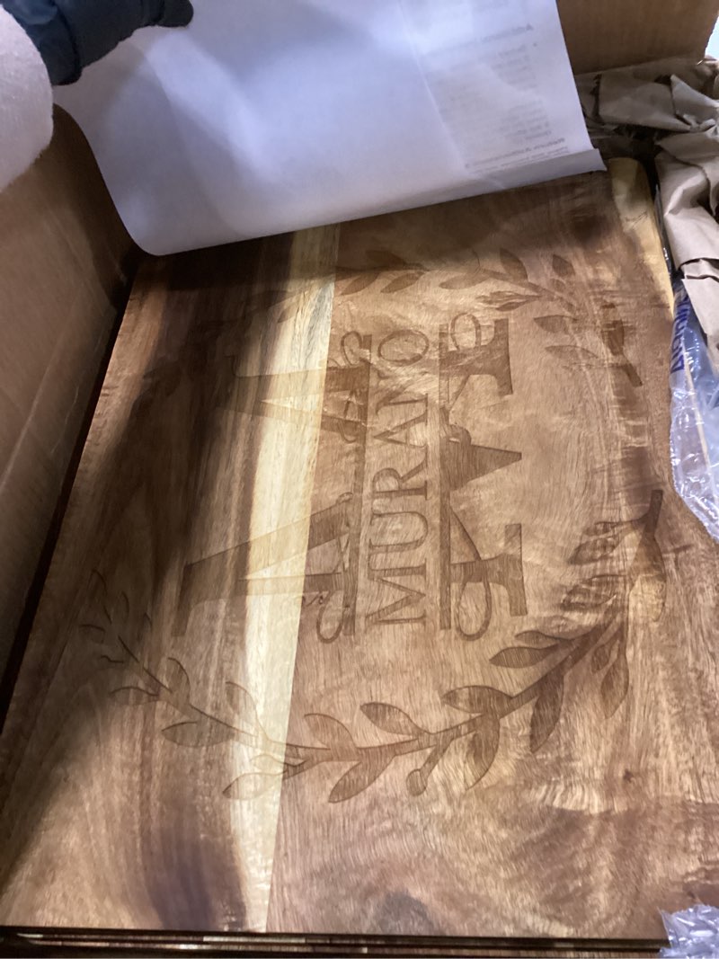 Condition photo showing Good Condition for Nuogo 6 Pcs Large Acacia Wood Cutting Board 18 x 14 Inch Wooden Chopping Board with Juice Groove Reversible Charcuterie Chopping Butcher Block for Kitchen Fruit Meat Veggies Christmas Kitchen Gift