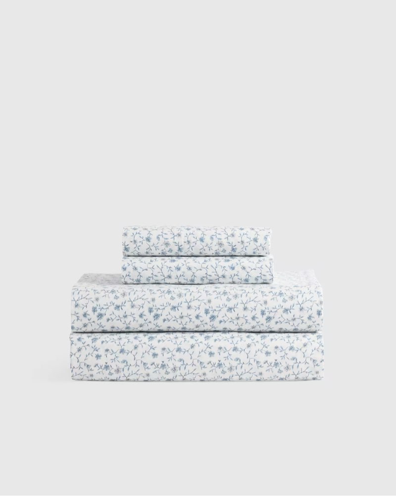 classic organic percale floral sheet set blue floral full/quenn