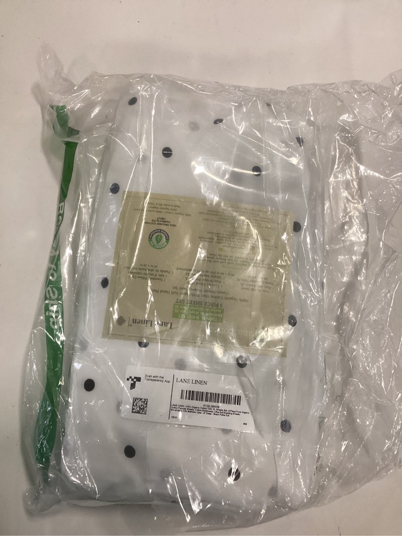 Condition photo showing New/Like New for LANE LINEN 100% Organic Cotton Twin Sheets Set 3-Piece Pure Percale Long Staple Bedding Breathable Fits Mattress Upto 15" Deep - Black Polka Dot