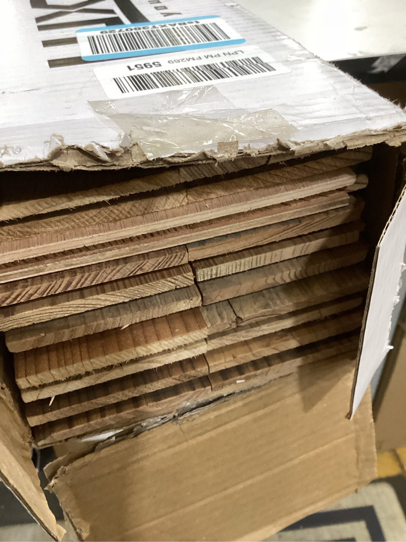 Condition photo showing As Is for Luxdecor Real Reclaimed Wood Planks for Wall-10 Pieces Easy Nail-Up Shiplap Rustic Style 6" Wide Wood Shiplap Panels for Wall 19.44 Sq Ft (Natural Weathered Brown) 03-Reclaimed Wood Planks