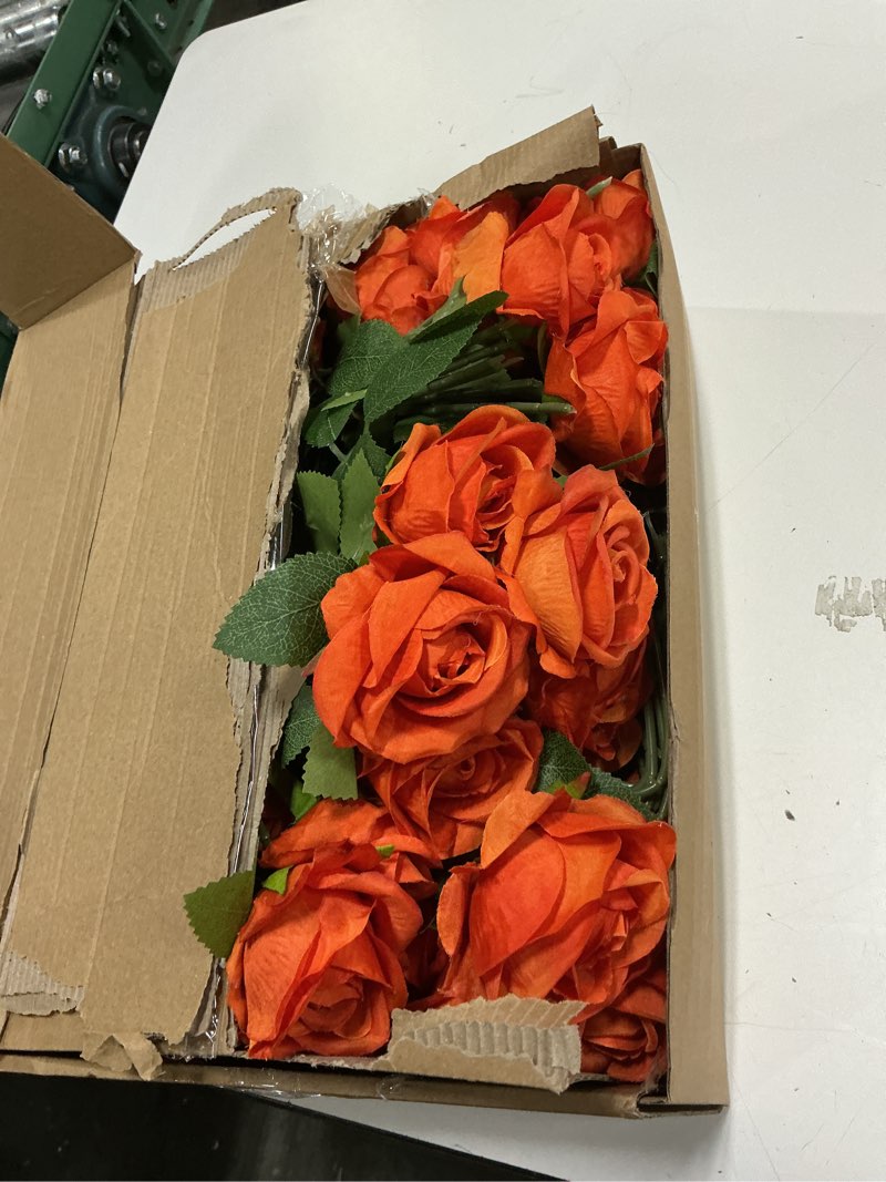 Condition photo showing Good Condition for 72 pcs artificial roses burnt orange fake silk roses realistic roses faux flower indoor wedding home decor, birthday decorations