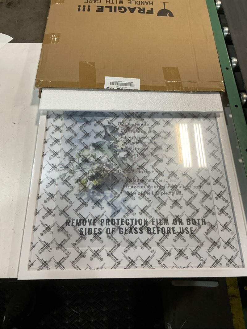 Condition photo showing New/Like New for 20x28 poster frame matted to 16x24 white soild wood display picture puzzle artwork canvas art painting 16 by 24 with mat opening or 20 x 28 without mat horizontal or vertical for wall hanging white 20x28 in