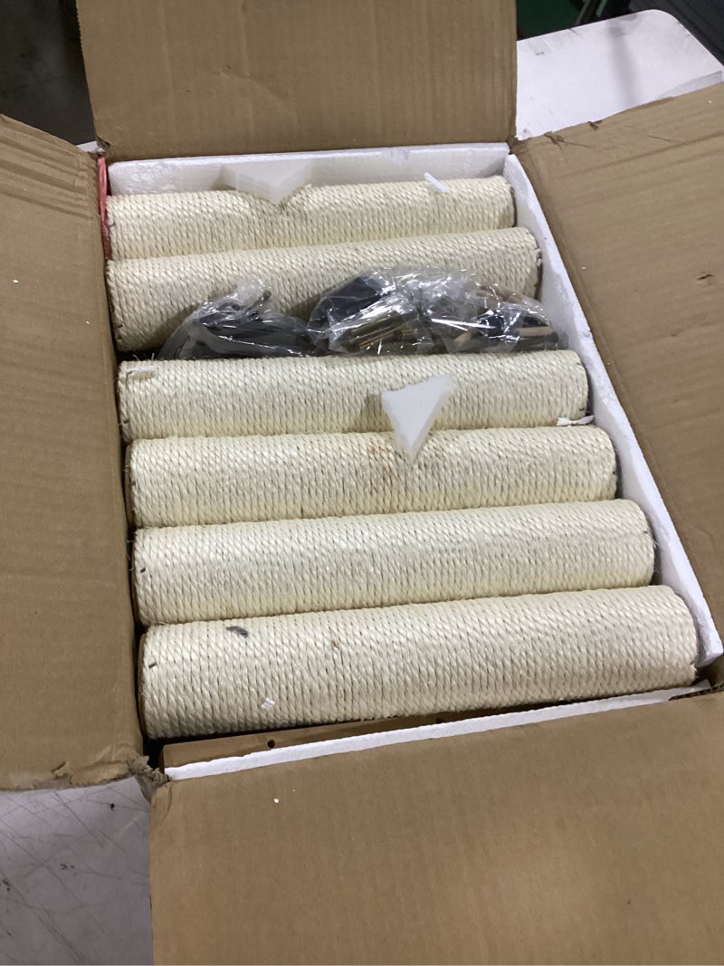 Condition photo showing Good Condition for fourfurpets 26.7in large cat tree tower condo, cat scratch posts for indoor cats, big plate, three 23.6in full sisal scratching posts, rustic brown 22"l x 15.7"w x 26.7"h rustic brown