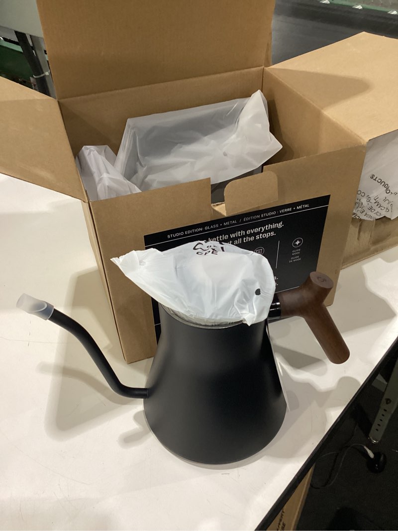 Condition photo showing Good Condition for Fellow Stagg EKG Pro Studio Edition Electric Gooseneck Kettle - Pour-Over Coffee, Tea, Quick Heating, Precise Temperature Control, Scheduling, Built-in Brew Timer-Matte Black with Walnut Handle, 0.9 L