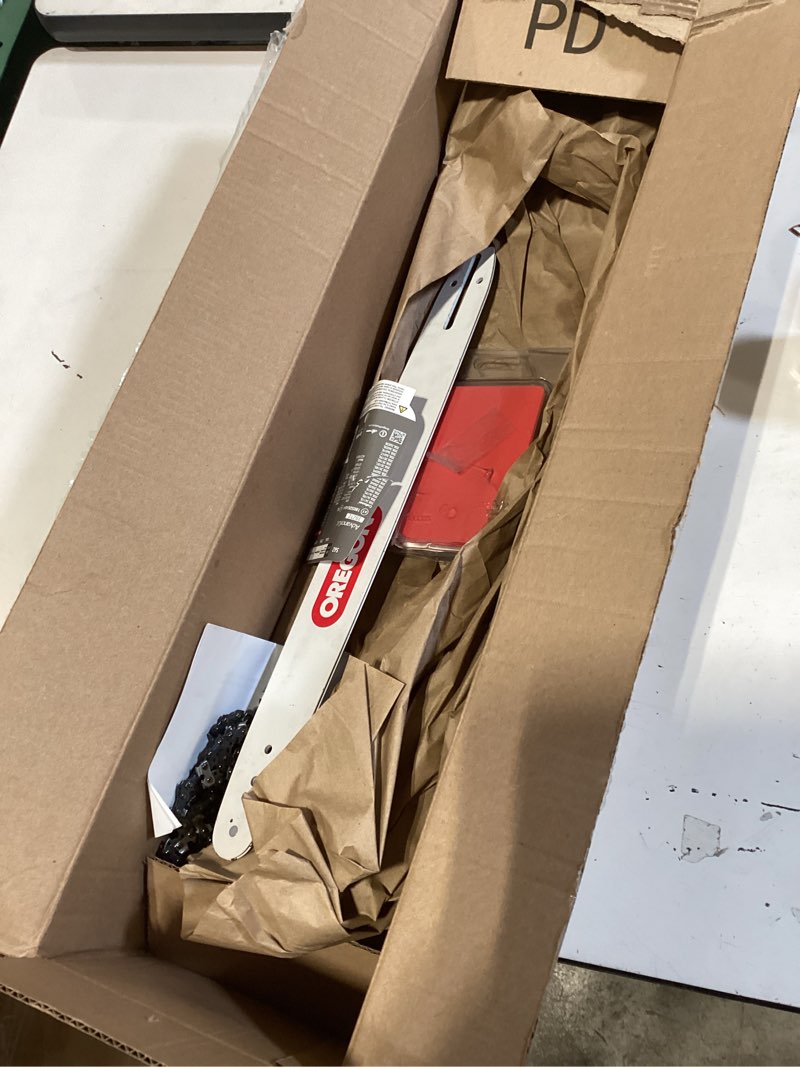 Condition photo showing As Is for oregon chainsaw guide bar & chain combo, advancecut replacement for saw chains, bar length 18" (45cm), with low kickback chain set, 3/8" pitch, 0.050" gauge, 62 drive links (39272) chainsaw guide bar&chain