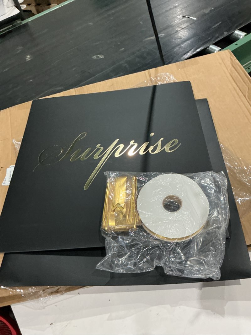 Condition photo showing As Is for large gift box surprise - explosion gift box with lid and ribbon, surprise box for birthday, christmas, party, marriage proposals, mother’s day, father’s day – black gift box no balloons