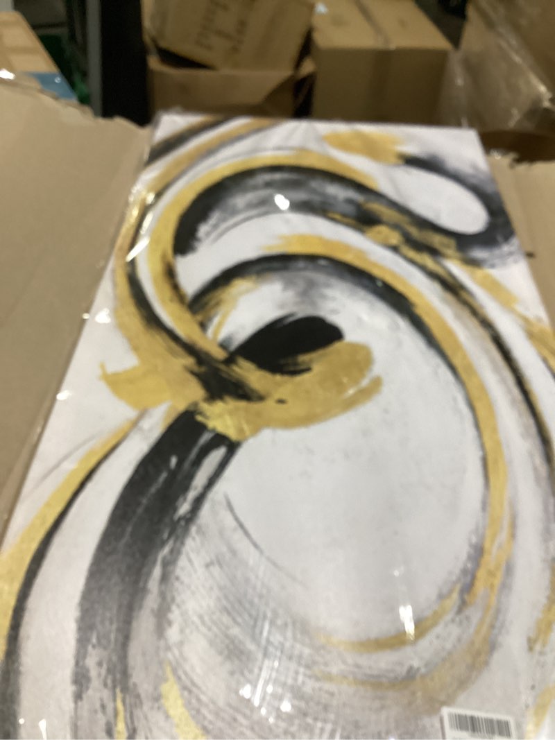 Condition photo showing As Is for jbd jietuan abstract wall art white and black wall decor dynamic fluid lines artwork unique canvas painting for living room dining room office home decor 20x40 inches 40"l x 20"w black and gold