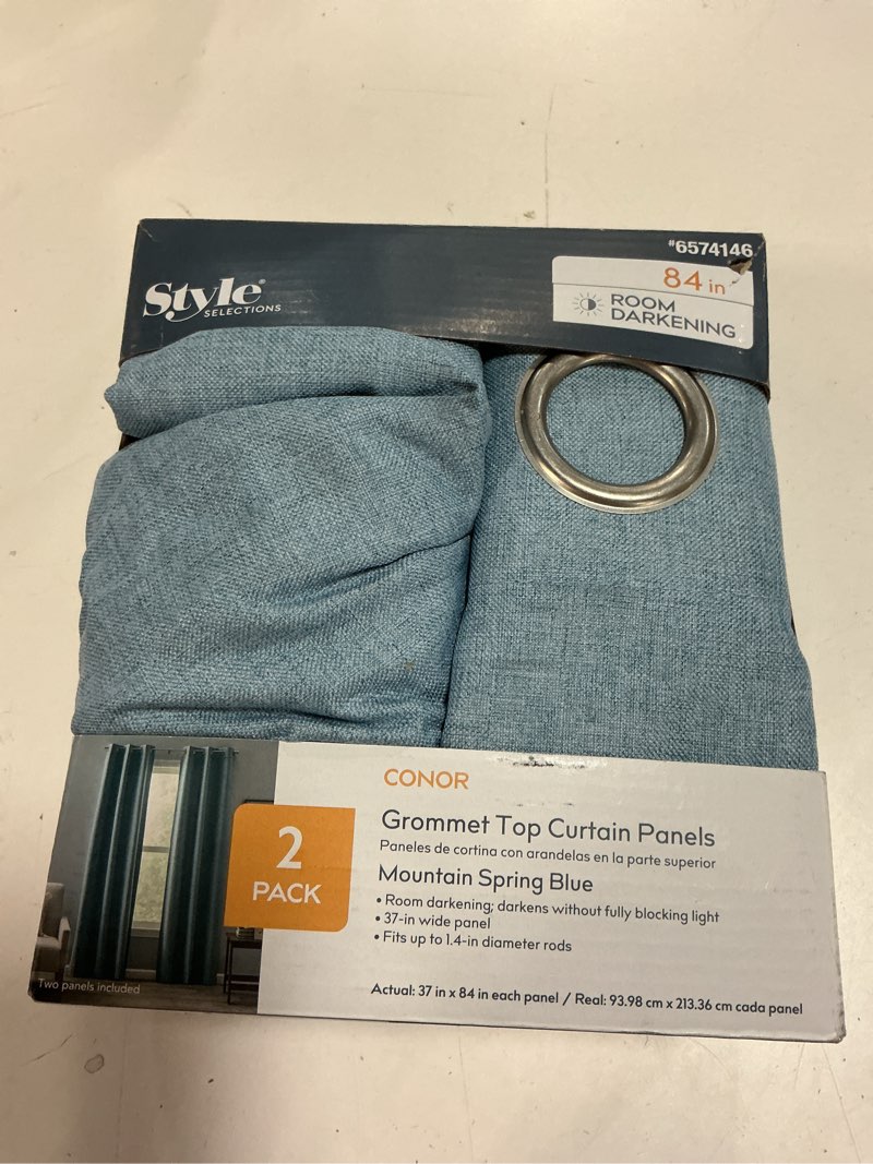 Condition photo showing As Is for style selections 84-in mountain spring room darkening grommet curtain panel pair