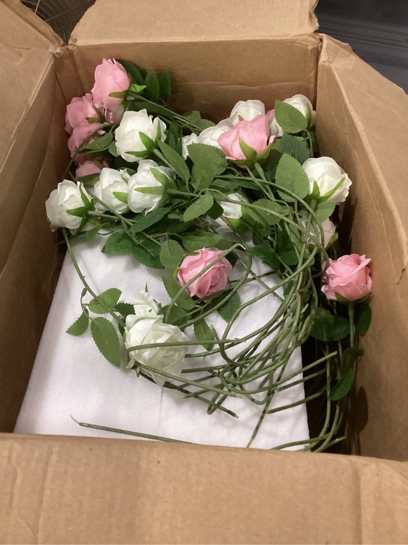 Condition photo showing As Is for 20pcs artificial roses with long stems - realistic silk flowers, fake roses bouquet of roses for mother's day, home decor, bridal wedding party, bulk faux rose flowers (white pink) white&pink 20 pcs