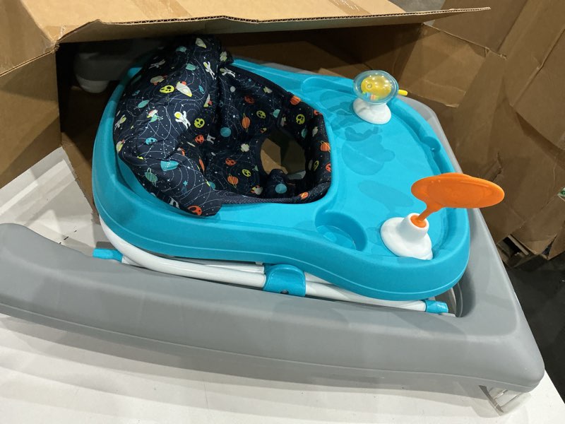Condition photo showing Good Condition for smart steps trend activity walker and entertainer with removeable toys, large tray, cup holder, adjustable height and flat fold frame for storage, ages 6 months +, space walk navy