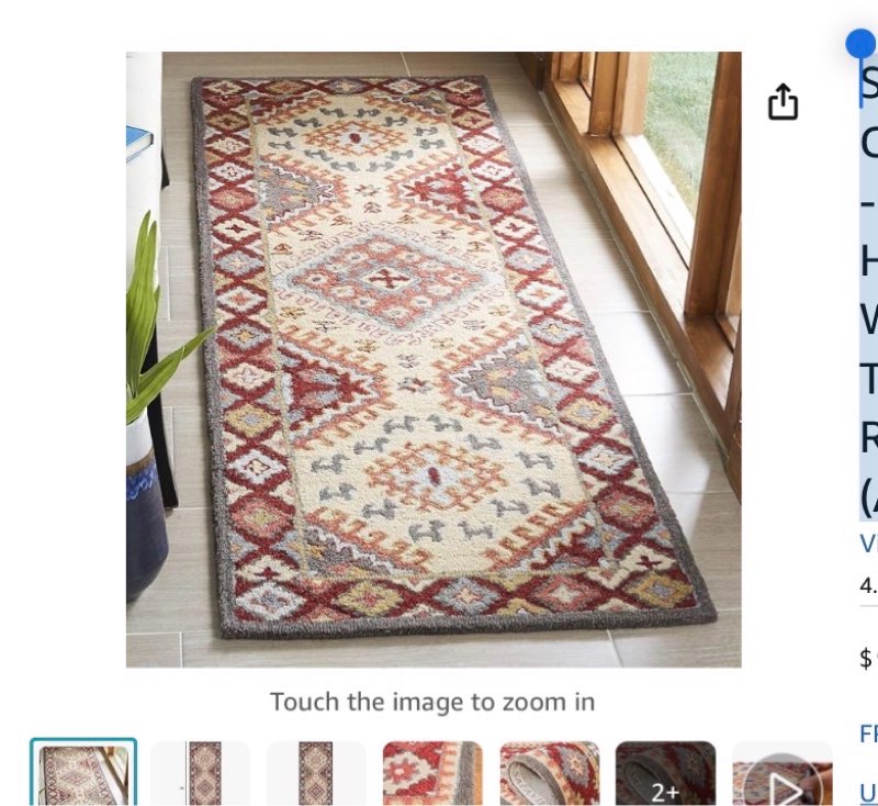 SAFAVIEH Aspen Collection Runner Rug - 2'3\" x 9', Red & Ivory, Handmade Boho Wool, Ideal for High Traffic Areas in Living Room, Bedroom (APN801Q)(similar)