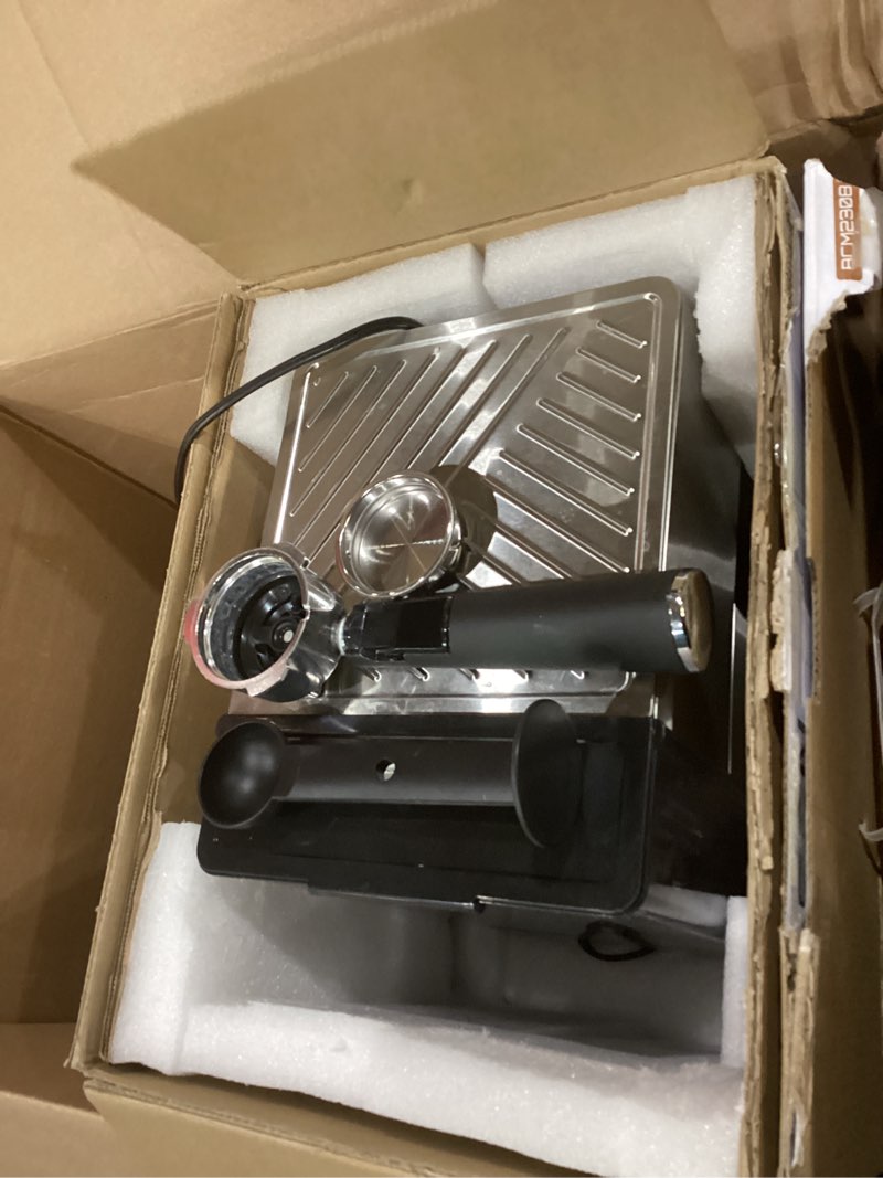 Condition photo showing As Is for USED AIRMSEN 20 Bar Espresso Machine with Automatic Milk Frother, Cappuccino & Latte Coffee Maker with Quick Brew Dual Boiler (1350W + 1000W), Stainless Steel, 60oz Water Tank, Touchscreen