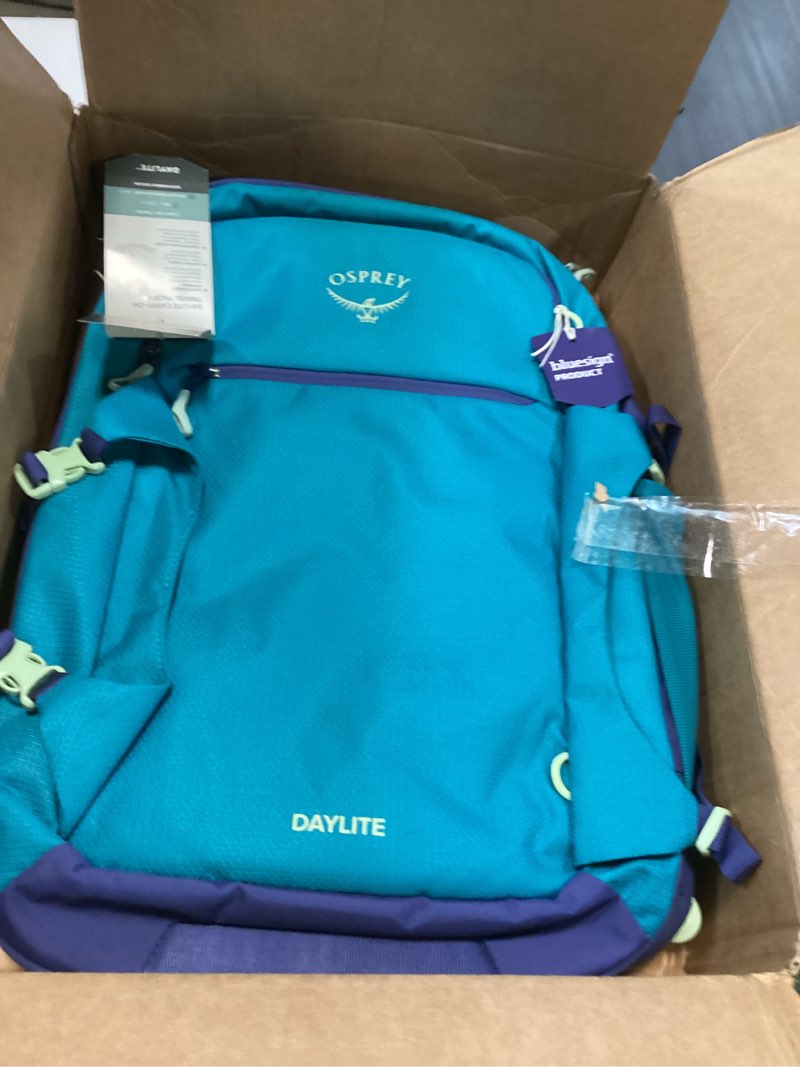 Condition photo showing New/Like New for Osprey Daylite 44L Carry-On Travel Pack, Blue Spikemoss/Alkaline