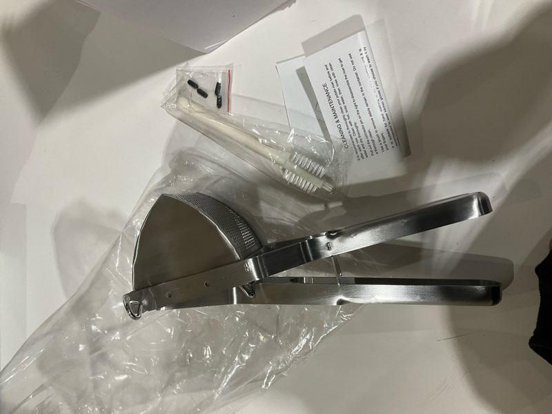 Condition photo showing Good Condition for Potato Ricer Good Grip, Potato Masher Stainless Steel Professional Masher Kitchen Tool Fruit Press Baby Food Masher
