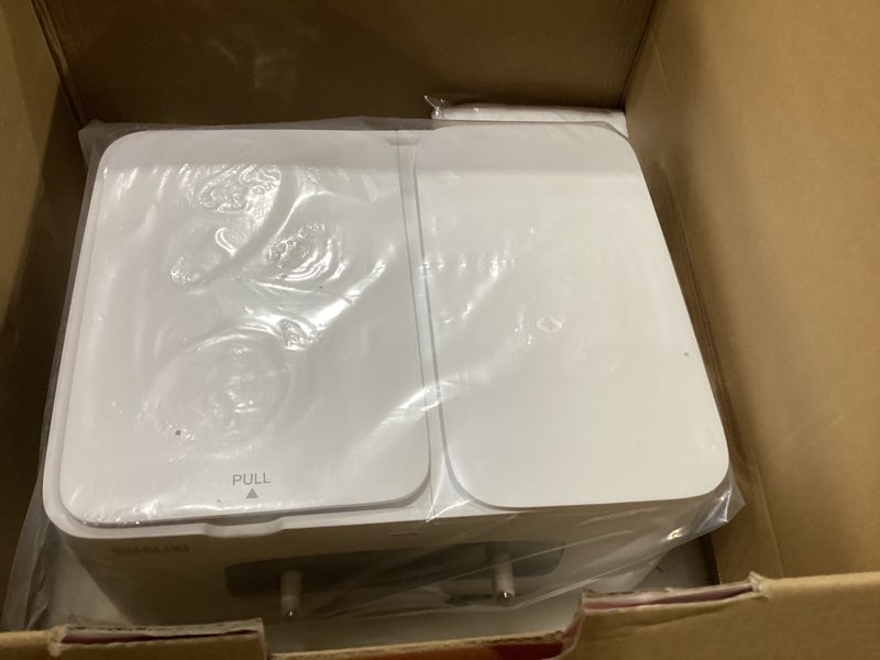 Condition photo showing As Is for used robot vacuum and mop combo, self-emptying robotic vacuums cleaner smart mapping, 2-3 months hands-free base strong suction & lidar navigation, 220 mins long runtime for pet hair, hard floor, carpet white