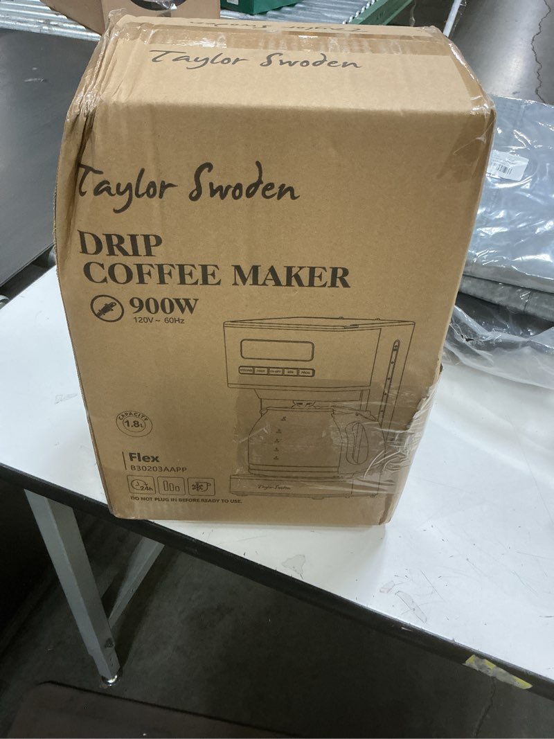Condition photo showing New/Like New for Taylor Swoden Programmable Coffee Makers 12 Cup, Hot and Iced Coffee Maker, 4 Brew Strength, LED Display, 24H Timer, Keep Warm&Auto Shutoff- Drip Coffee Machine for Home/Office, Black &Stainless Steel
