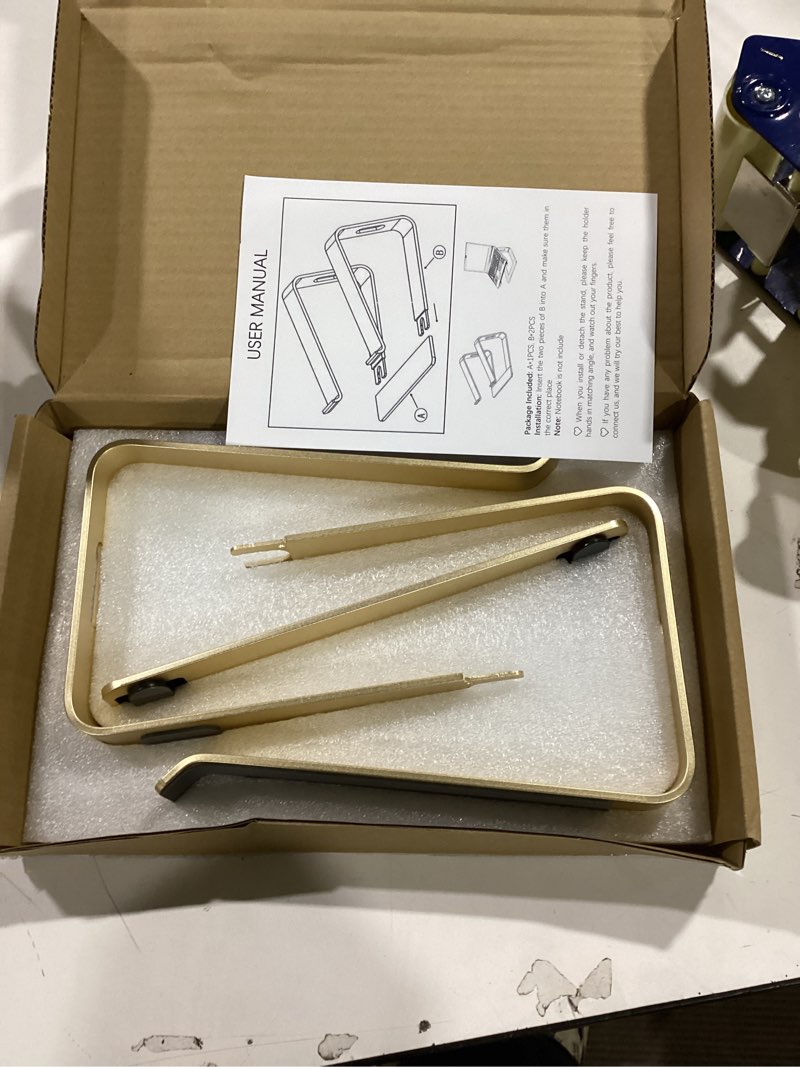 Condition photo showing New/Like New for SOUNDANCE Laptop Stand, Aluminum Computer Riser, Ergonomic Laptops Elevator for Desk, Metal Holder Compatible with 10 to 15.6 Inches Notebook Computer, Champagne Gold E-Gold For 10 to 15.6 Inches Laptop