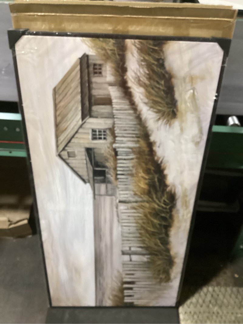 Condition photo showing New/Like New for ydysune village coastal wall art for living room - retro beach fenced house canvas wall decor for home artwork painting print for bedroom decoration kitchen office hang a picture framed 24x48 inches 24"l x 48"w grey-f