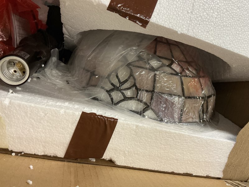 Condition photo showing New/Like New for Tiffany Vintage Table Lamp,Pink Baroque Stained Glass Vintage Lamps,Bedside Nightstand Lamps for Bedroom,Living Room,Home Office Desk Lamp,LED 3 Color Temperatures Bulb,12X12X19Inch Pink Baroque 12X12X19Inch
