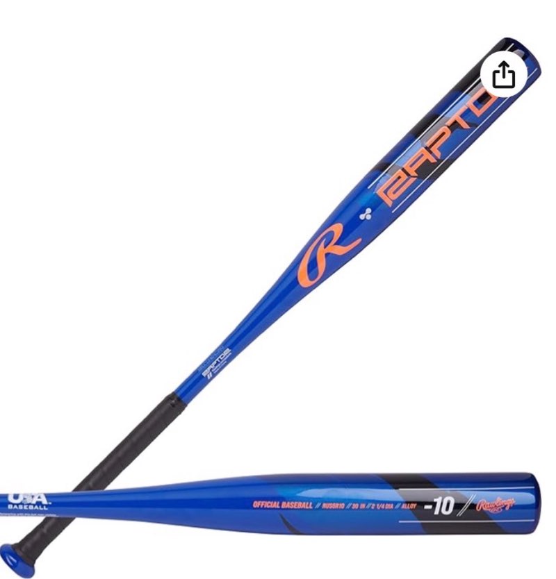 rawlings | raptor youth baseball bat | usa | -10 drop | 2 1/4" barrel | 1 pc. aluminum