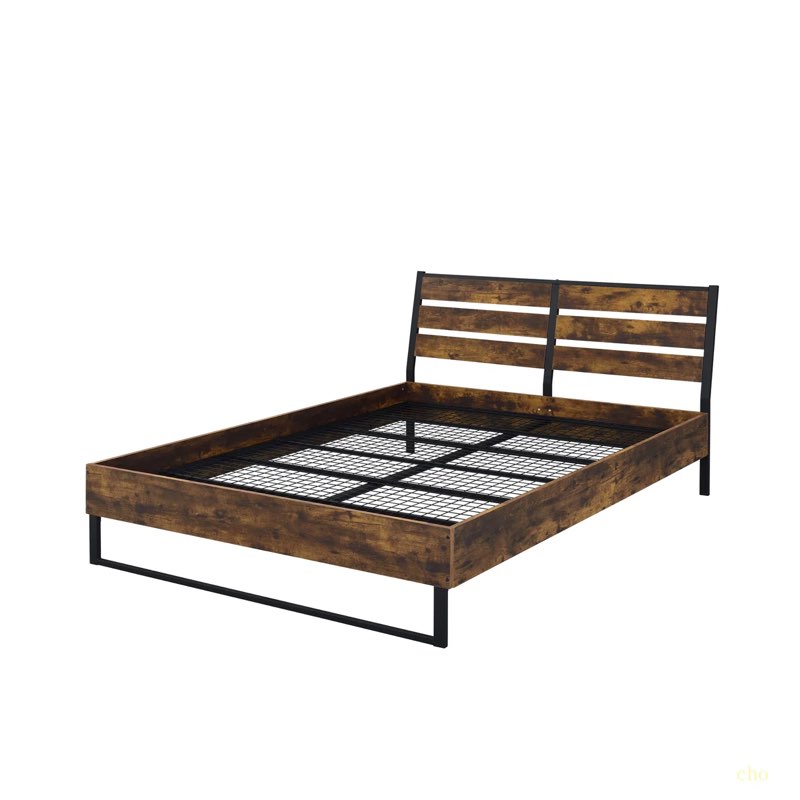 Rustic Oak Finish Eastern King Platform Bed