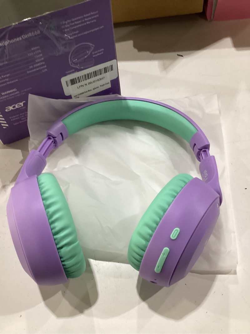 Condition photo showing Good Condition for acer Kids Bluetooth Headphones, 85/94dB Volume Limited, 60H Playtime, Bluetooth 6.0, Lightweight Over-Ear Wireless Headphones for Kids, Toddler Headphones with Built-in Mic, Purple-Green Purple Green