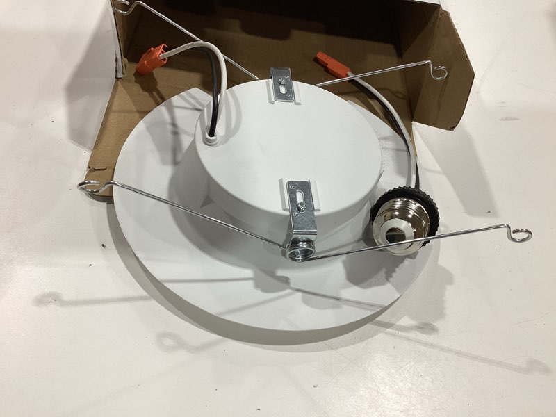 Condition photo showing As Is for utilitech white 6-in 650 -lumens switchable white round dimmable led wet rated recessed downlight