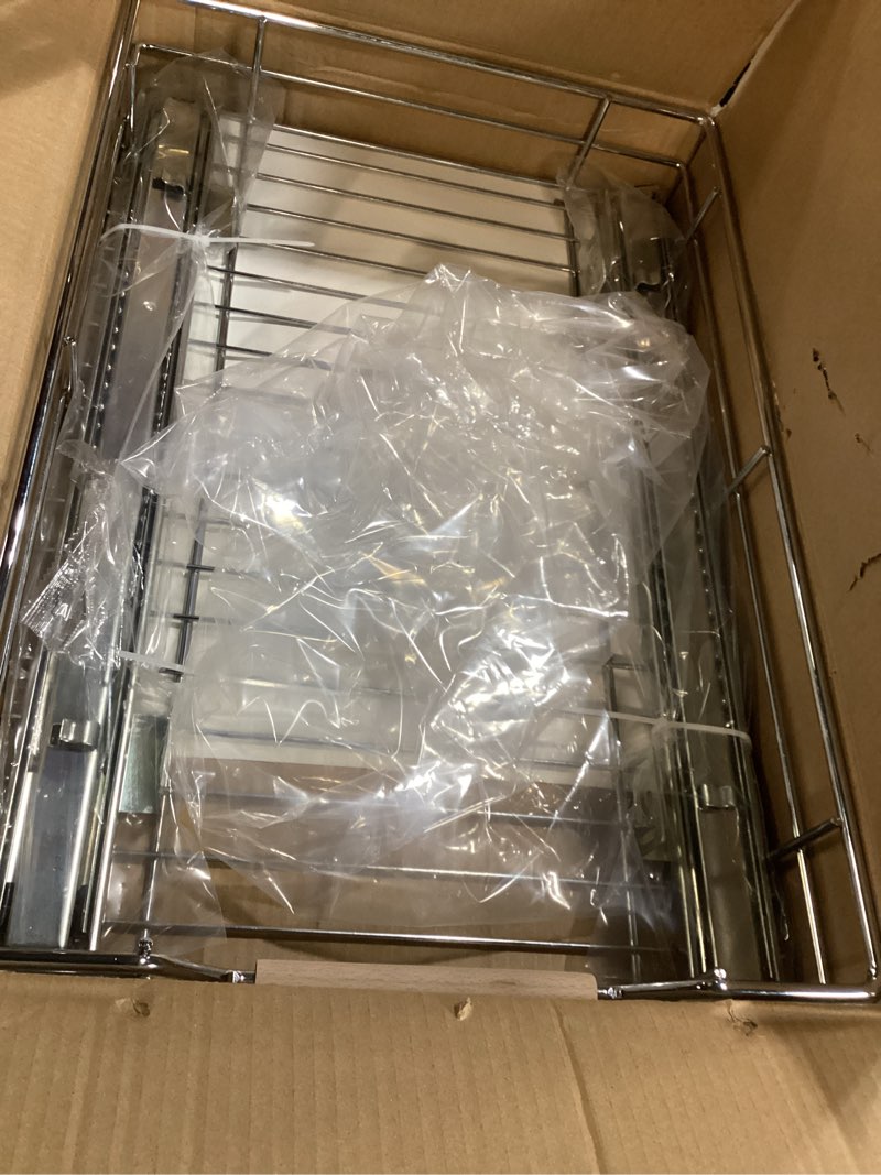Condition photo showing Good Condition for pull out cabinet organizer, 15"w x 21"d, heavy duty smooth sliding under cabinet shelves for pots and pans, full-extension roll out drawers, slide out organization for home kitchen pantry chrome 15" w x 21" d (1-tier)